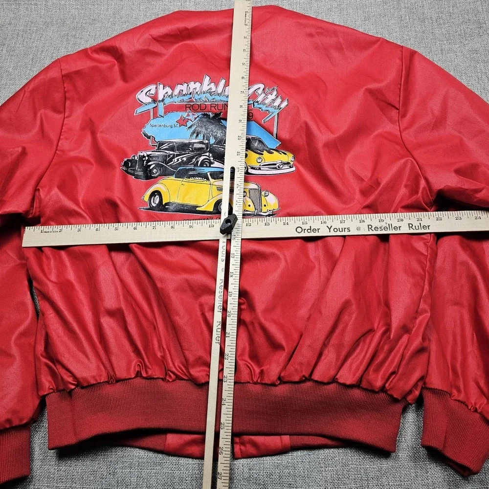 Vintage Dunbrooke Jacket Mens XL Red Satin Bomber Sparkle City Rod Run 80s 1989